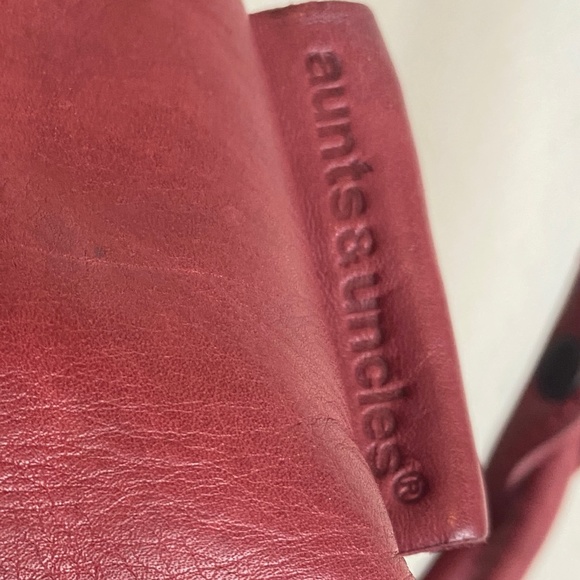 Aunts & Uncles Red Leather Drawstring Backpack Purse - Picture 9 of 16